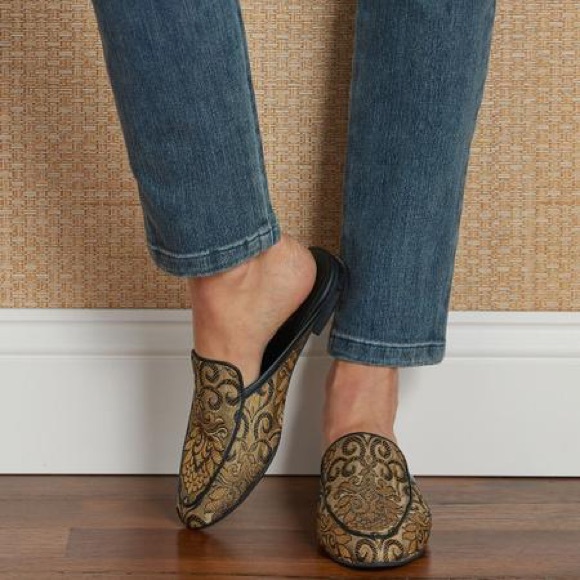 Gold Floral Brocade Close Toe Slip On Mule - Picture 3 of 8